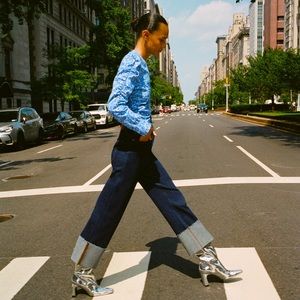 Blue PRINTED GATHERED BLOUSE